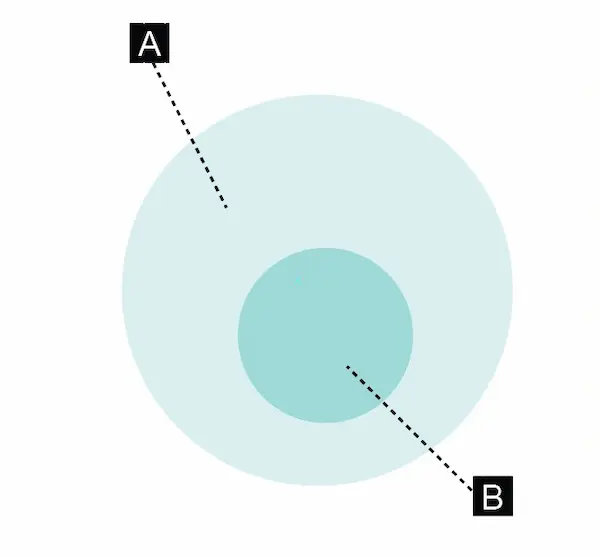 Proyecto de videoarte. diagrama circular, un circulo dentro de otro. uno representa la materia, otro el anima